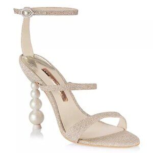 Sophia Webster Rosalind Pearl Heel Sandals Gold Glitter Size 39.5 / US 9.5 NIB